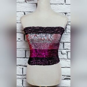 Retro Glam Revival- Ruby Sky  Sequin Tube Top - Size S